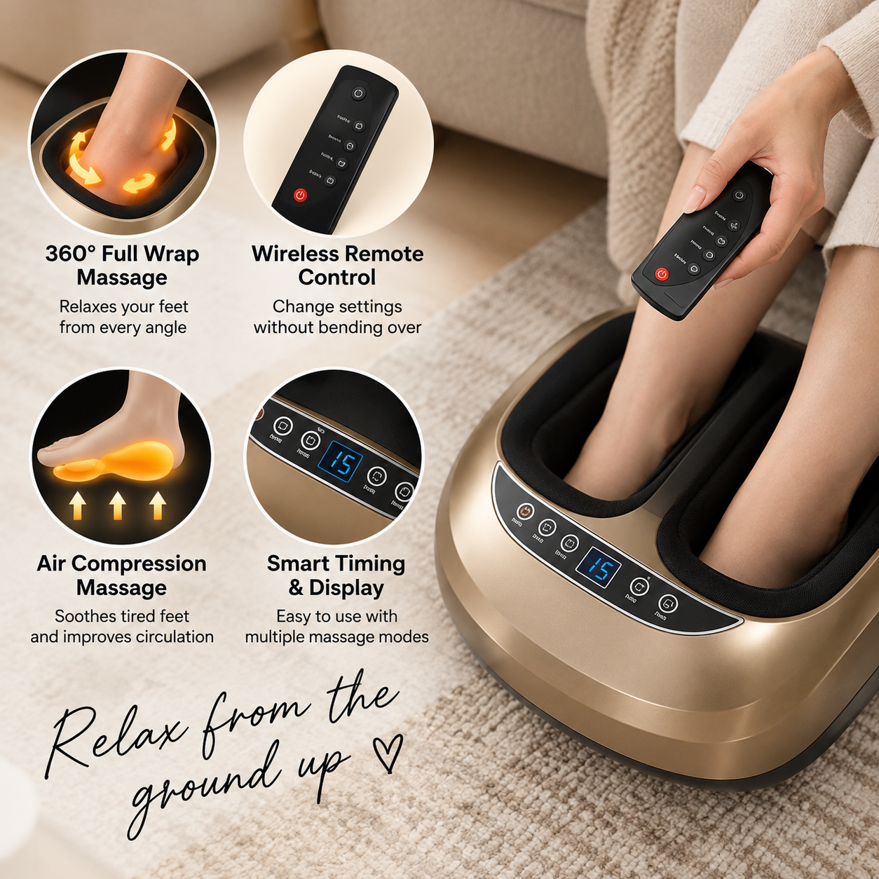 Full Wrap Foot Massager — Shiatsu Heat & Air Compression