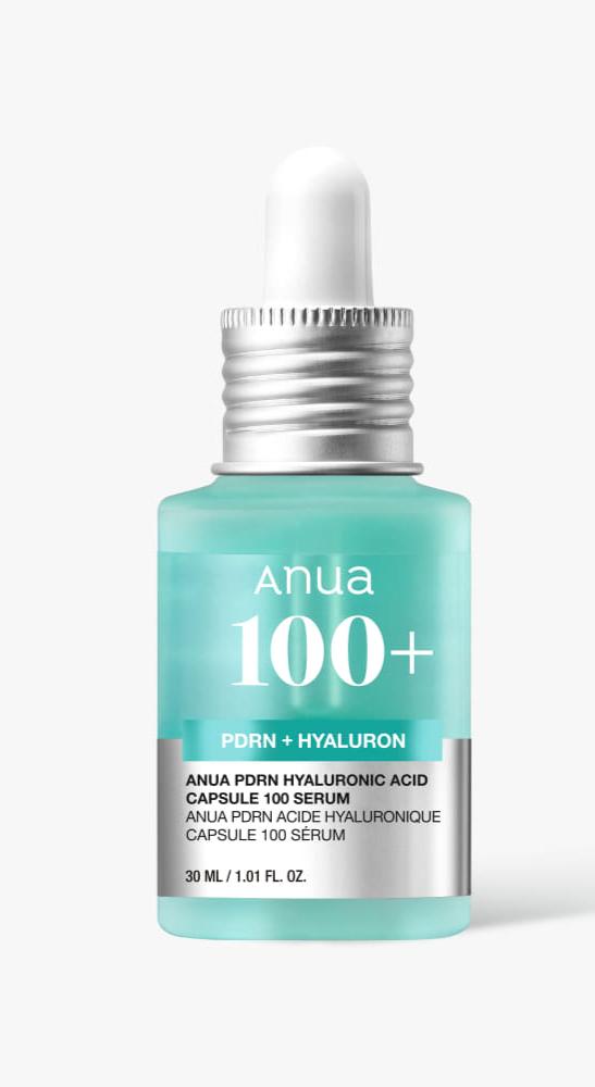 Best Friend Beauty Anua PDRN Hyaluronic Acid Capsule 100 Serum in a teal glass bottle with a silver dropper cap.