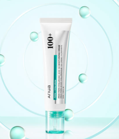 Best Friend Beauty Anua PDRN Hyaluronic Acid 100 Moisturizing Cream tube with floating water droplets