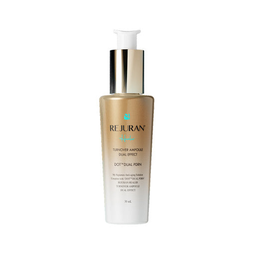 Best Friend Beauty REJURAN Healer Turnover Ampoule Dual Effect in a gold 30ml pump bottle for anti-aging skincare.