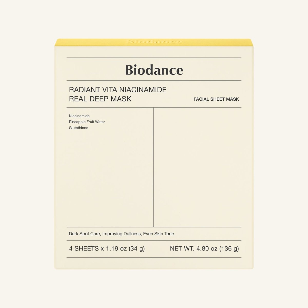 Biodance Radiant Vita Niacinamide Real Deep Mask 34g X 4ea - BF Beauty